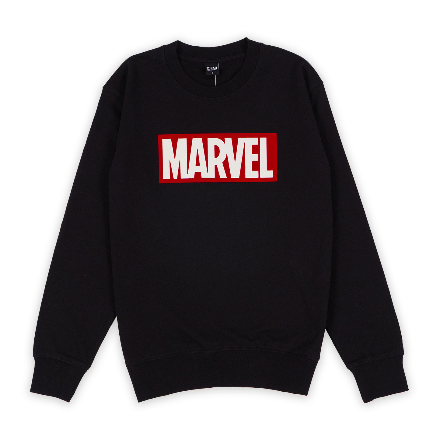 Marvel Men logo Flock Print Sweater - เสื้อสเวตเตอร์ผู้ชายลายมาร์เวล