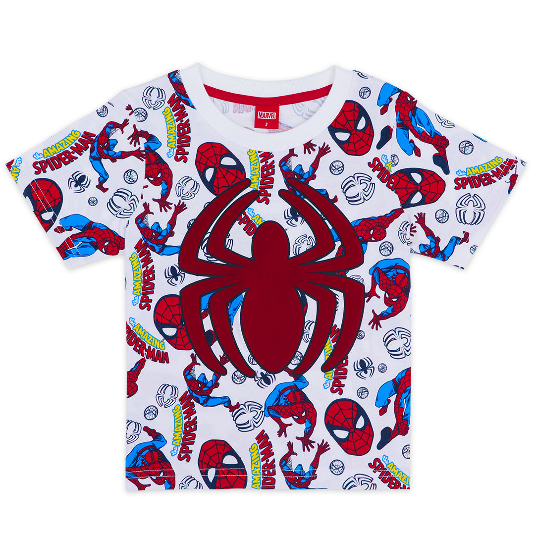 Marvel Boy Spider-Man Flock Print T-Shirt - เสื้อมาร์เวลเด็กผู้ชายพิมพ์กำมะหยี่ ลายสไปเดอร์แมน เด็ก1-7ปี