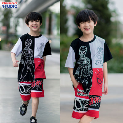 Marvel Boy Spider-man T-Shirt & Shorts - เสื้อมาร์เวลเด็กผู้ชายพิมพ์ ลายสไปเดอร์แมน และกางเกงขาสั้น ลายสไปเดอร์แมน