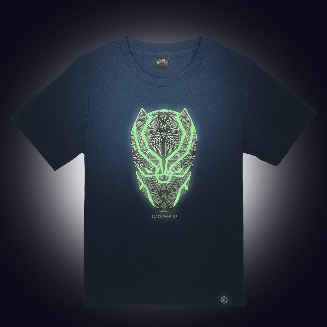 Marvel Men&Boy Black Panther Glow In The Dark /Relax T-Shirt/ -เสื้อยืดแบล็คแพนเธอร์ผู้ชายและเด็ก เทคนิคเรืองแสงในที่มืด