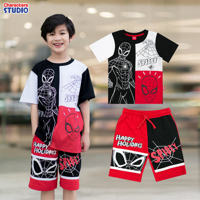 Marvel Boy Spider-man T-Shirt & Shorts - เสื้อมาร์เวลเด็กผู้ชายพิมพ์ ลายสไปเดอร์แมน และกางเกงขาสั้น ลายสไปเดอร์แมน