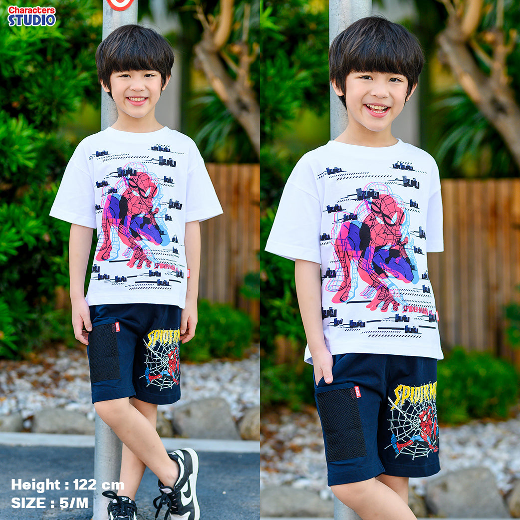 Marvel Boy 3D Spider-Man T-Shirt & Shorts- เสื้อยืดเด็กผู้ชายพิมพ์สามมิติลายสไปเดอร์แมนและกางเกงขาสั้น