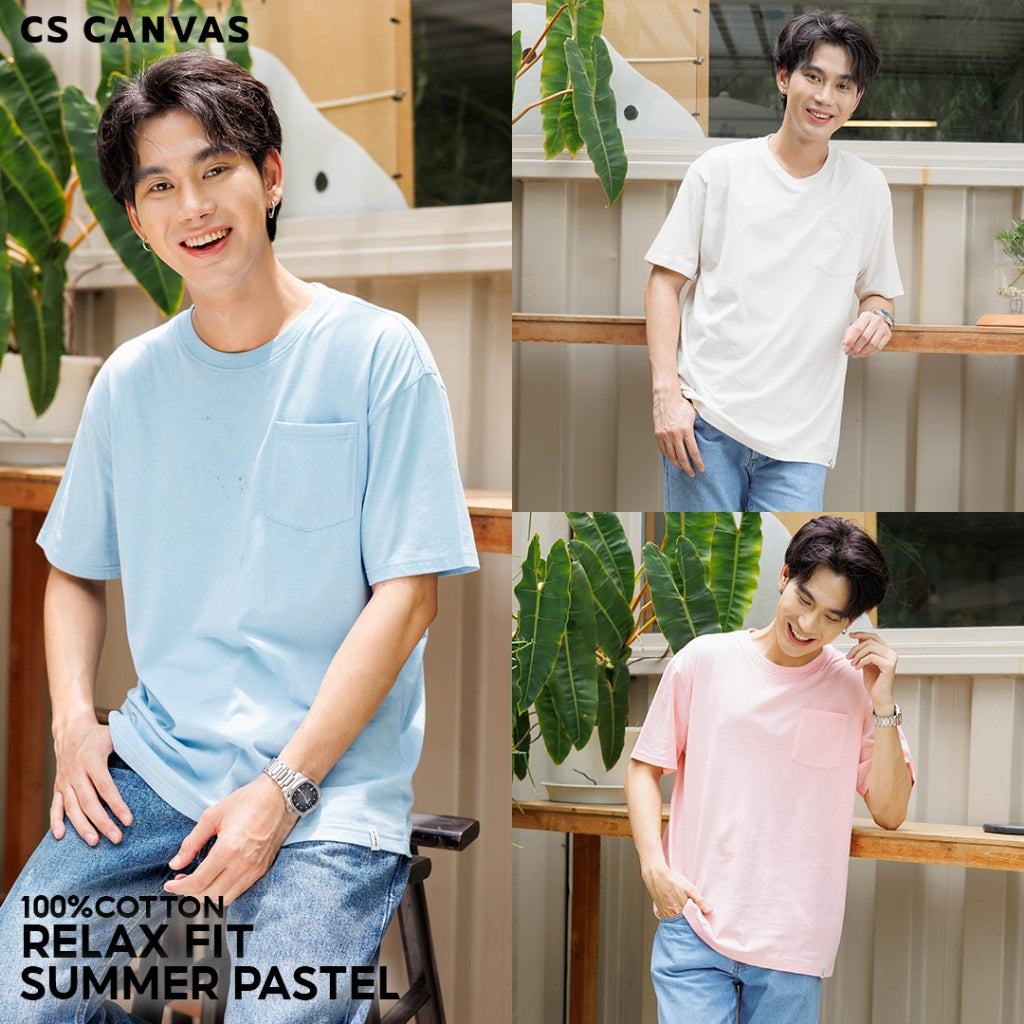 CS CANVAS Men Summer Pastel //ทรง Relax T-Shirt // - เสื้อยืดเปล่าผู้ชาย ผ้า Cotton ใส่สบายไม่ร้อน XLอก46