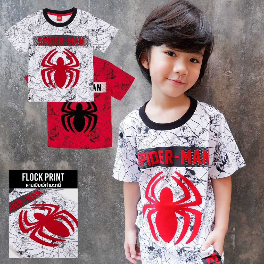 Marvel Boy Spider-man Flock print T-Shirt - เสื้อยืดเด็กผู้ชาย 1-9ปี ลายมาร์เวล สไปเดอร์แมน