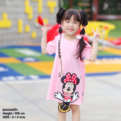 Disney Girl Minnie Mouse Dress - ชุดเดรสเด็กผู้หญิง มีกระเป๋ามินนี่เมาส์ ใส่ของได้จริง