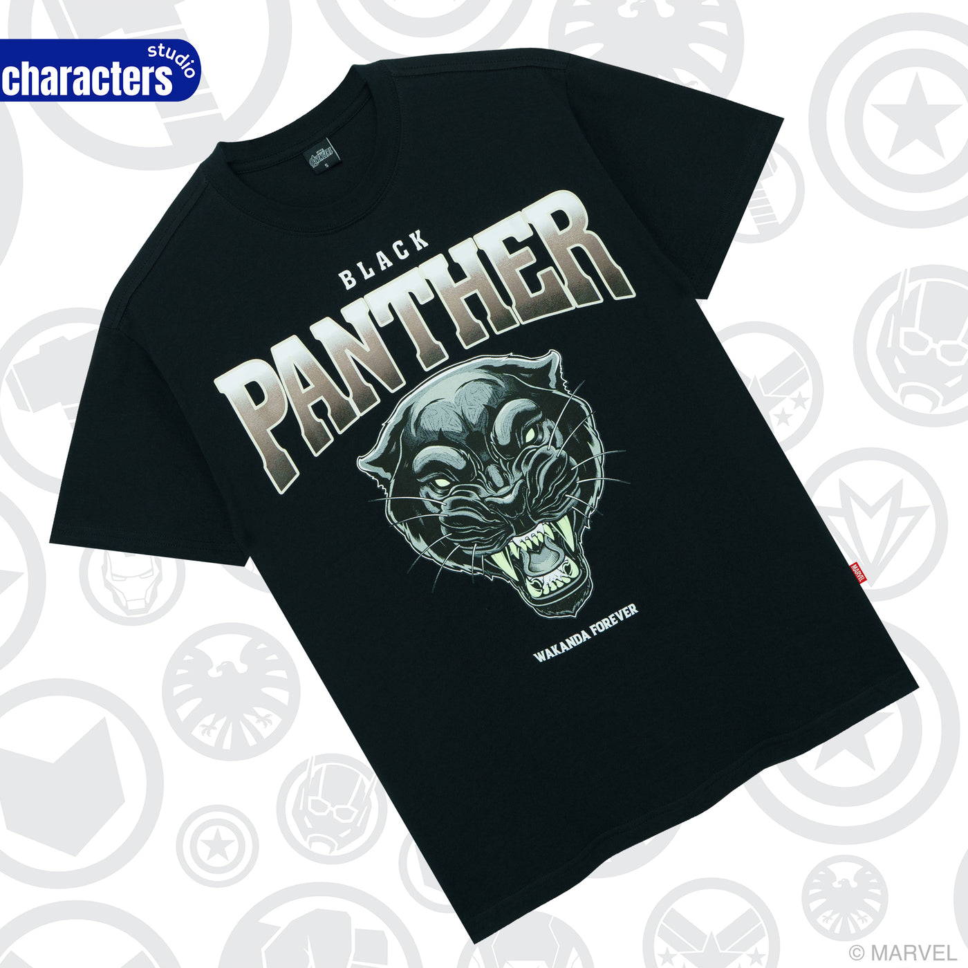 Marvel Men Black Panther Glow In The Dark T-Shirt // Relax // - เสื้อยืดผู้ชายทรงลีแลค Black Panther เรืองแสงในที่มืด