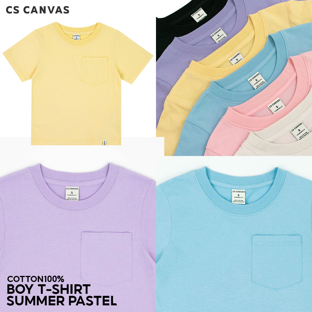 CS CANVAS  Boy T-Shirt // Summer Pastel //  - เสื้อยืดเปล่า มีกระเป๋า เด็กผู้ชาย ผ้า cotton100% ใส่สบายไม่ร้อน