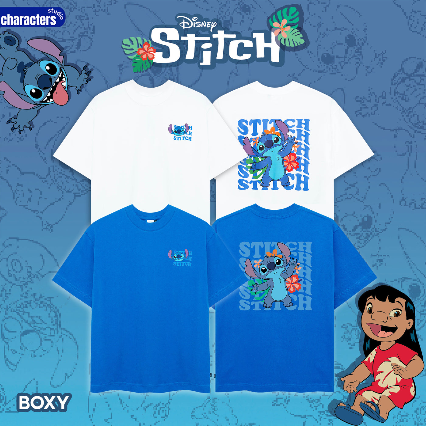 Disney Men&Women Stitch  //Oversized BOXY// - เสื้อยืดผู้ใหญ่โอเวอร์ไซซ์ทรง BOXY ดิสนีย์ ลาย ลิโล่แอนด์สติทช์