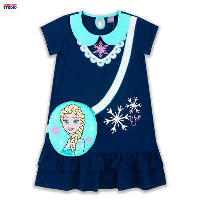 Disney Frozen Girl Dress(with bag) - ชุดเดรสกระโปรงเด็กผู้หญิง ลายเจ้าหญิงโฟรเซ่น เสื้อติดกระเป๋าจริง