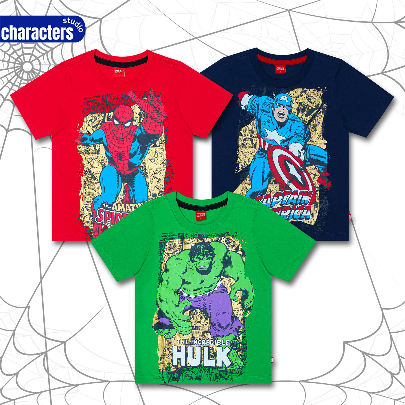 Marvel Boy Spider-Man/hulk/Captain America T-shirts - เสื้อยืดเด็กผู้ชาย ลายสไปเดอร์แมน กัปตันอเมริกาและฮัค