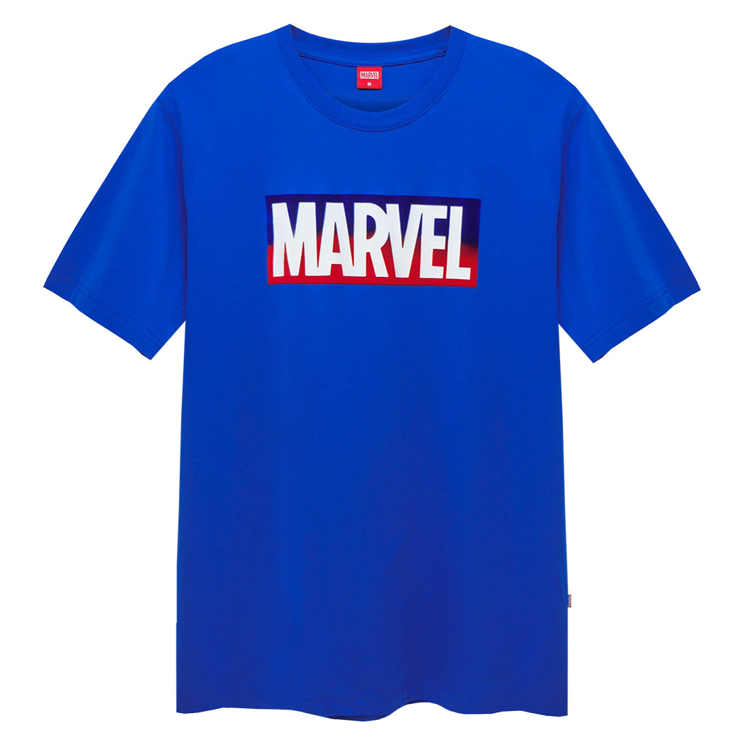 Marvel Men Logo T-Shirt Flock Print - เสื้อมาร์เวลผู้ชายพิมพ์กำมะหยี่