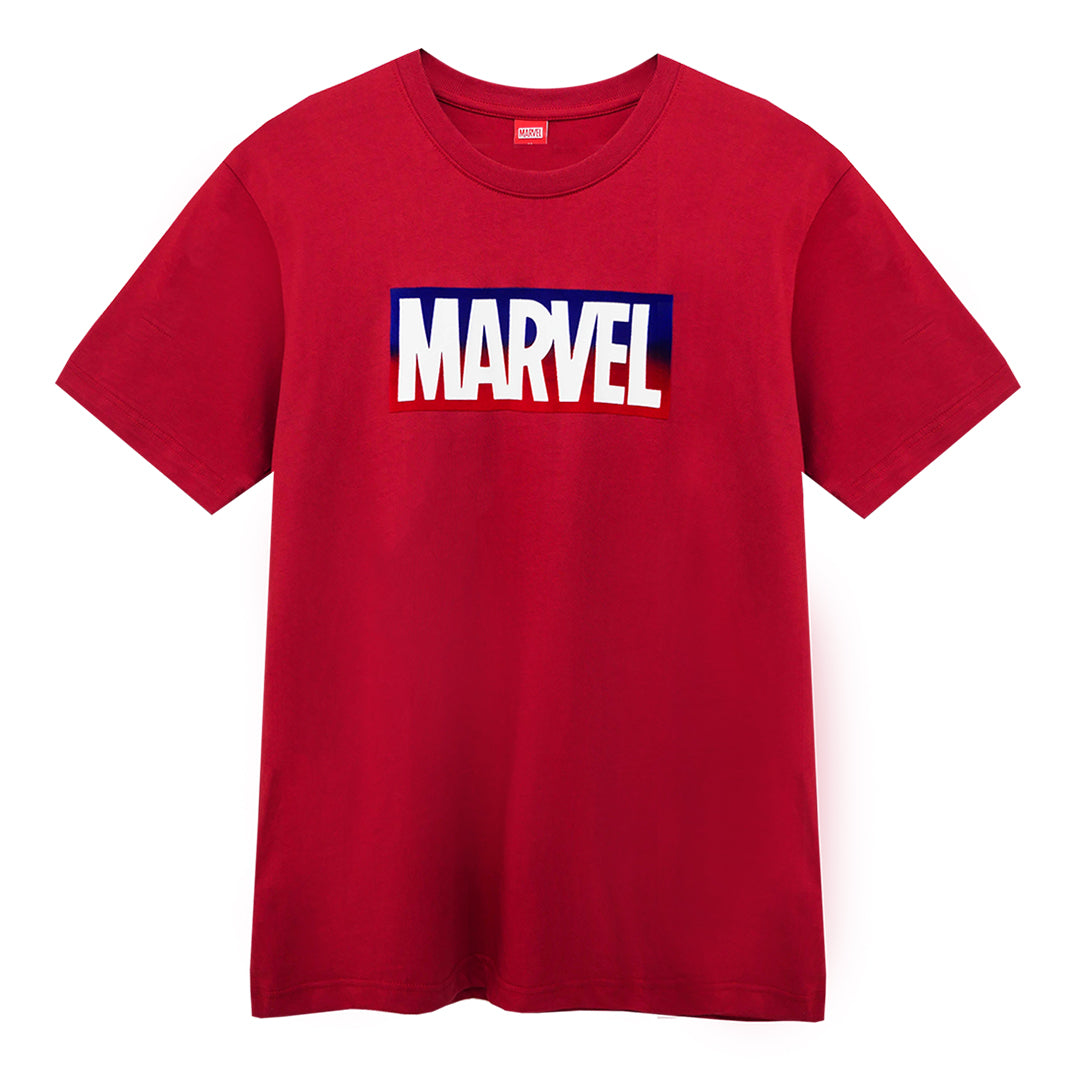 Marvel Men Logo T-Shirt Flock Print - เสื้อมาร์เวลผู้ชายพิมพ์กำมะหยี่