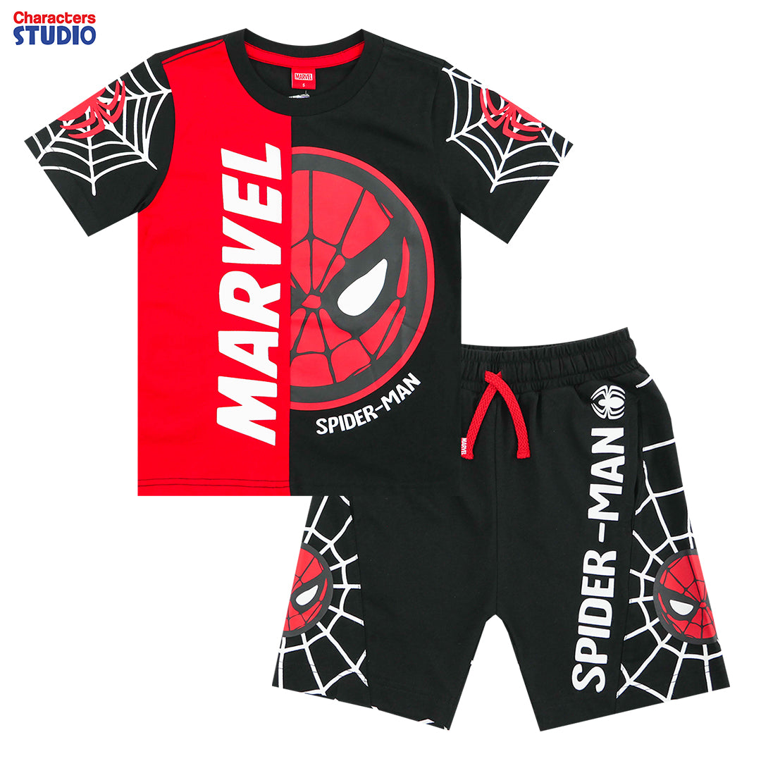 Marvel Boy Spider-Man T-Shirt & Shorts - เสื้อมาร์เวลเด็กผู้ชายพิมพ์ยาง ลายสไปเดอร์แมน และกางเกงขาสั้น ลายสไปเดอร์แมน