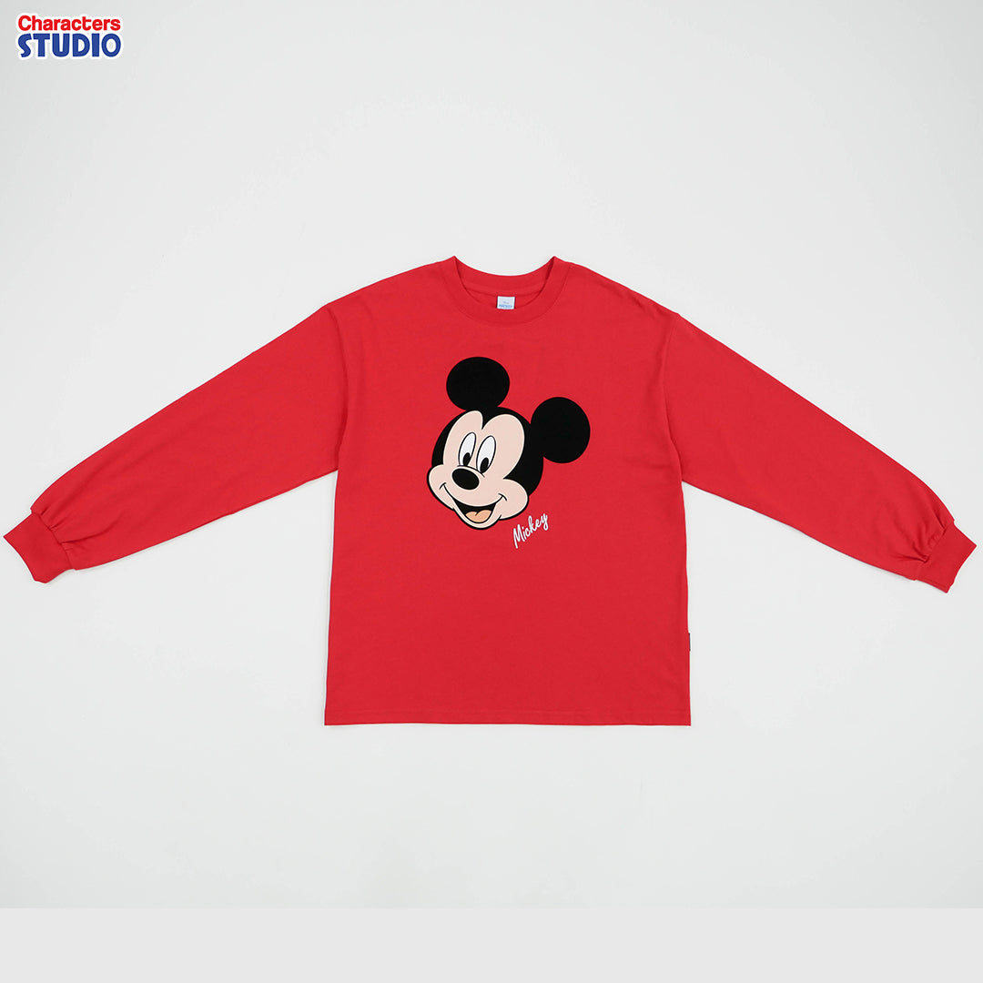 Disney Mickey Mouse Flock Print  Long Sleeve T-Shirt - เสื้อยืดแขนยาวมิกกี้เมาส์ พิมพ์กำมะหยี่