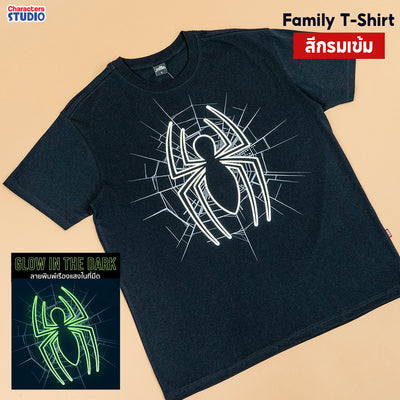 Marvel Men&Boy Spider-Man Glow In The Dark T-Shirt - เสื้อลายสไปเดอร์แมนเรืองแสงในที่มืด ผู้ชายและเด็กโต7-13ปี