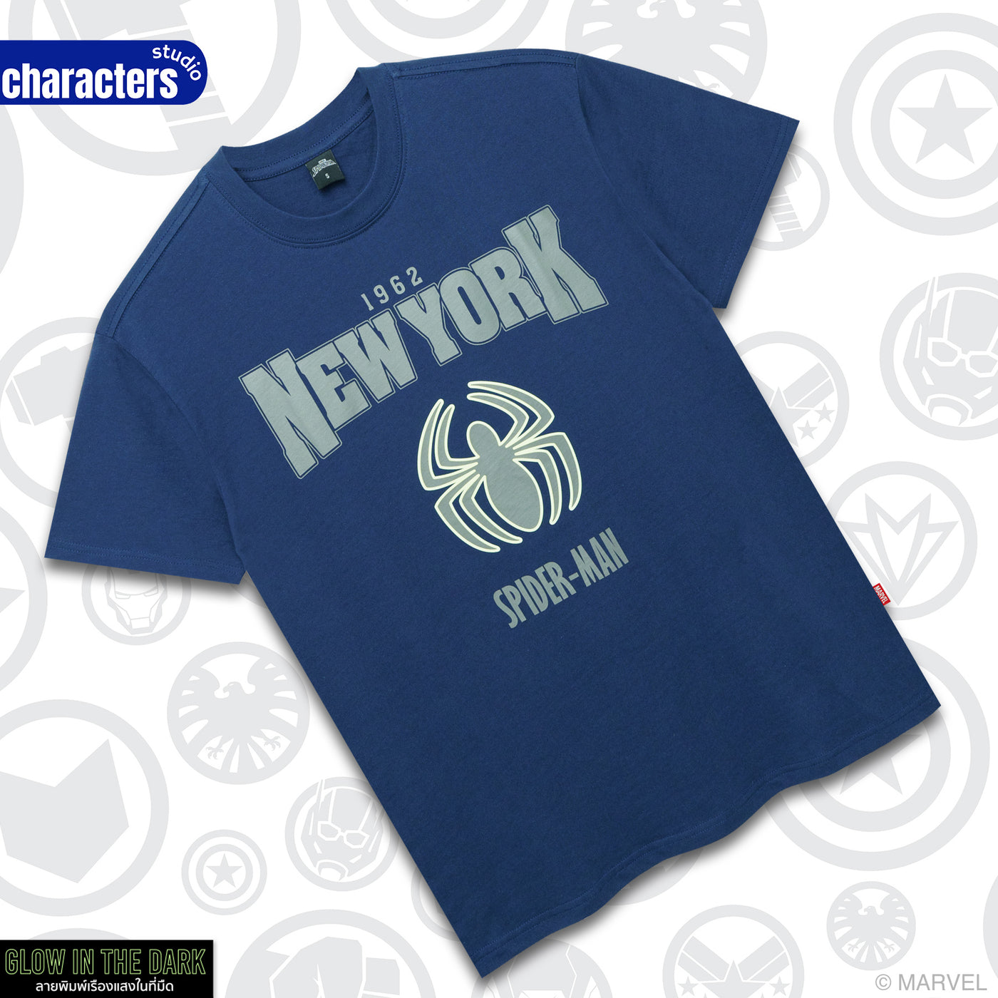 Marvel Men Spider-Man Glow In The Dark T-Shirt // Relax // - เสื้อยืดผู้ชายทรงลีแลคเรืองแสงในที่มืด