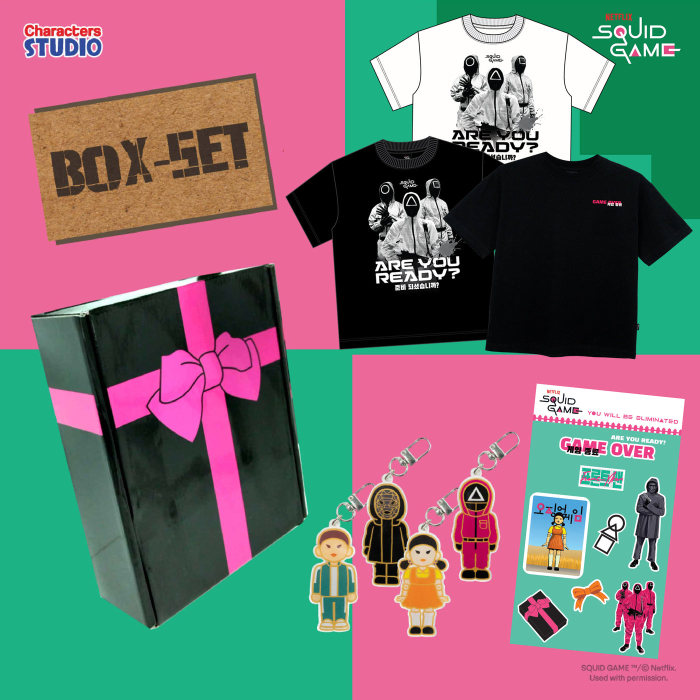 Squid Game Box Set Oversized- บ็อกเซ็ตรวมสินค้าสควิดเกม (T-shirts, sticker, keychain, card)