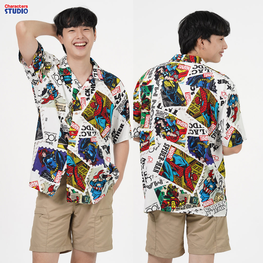 Marvel Men Hawaii T-Shirt - เสื้อเชิ้ต ฮาวาย ลายมาร์เวล ผ้าเรยอนสวมใส่สบาย สินค้าลิขสิทธ์แท้100% characters studio