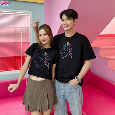 Universal Studios Casper Family Men Women Crop & Kids T-Shirt Glow in the dark -เสื้อยืดครอบครัวยูนิเวอร์แซล สตูดิโอ แคสเปอร์ ผีน้อยน่ารัก เรืองแสงในที่มืด