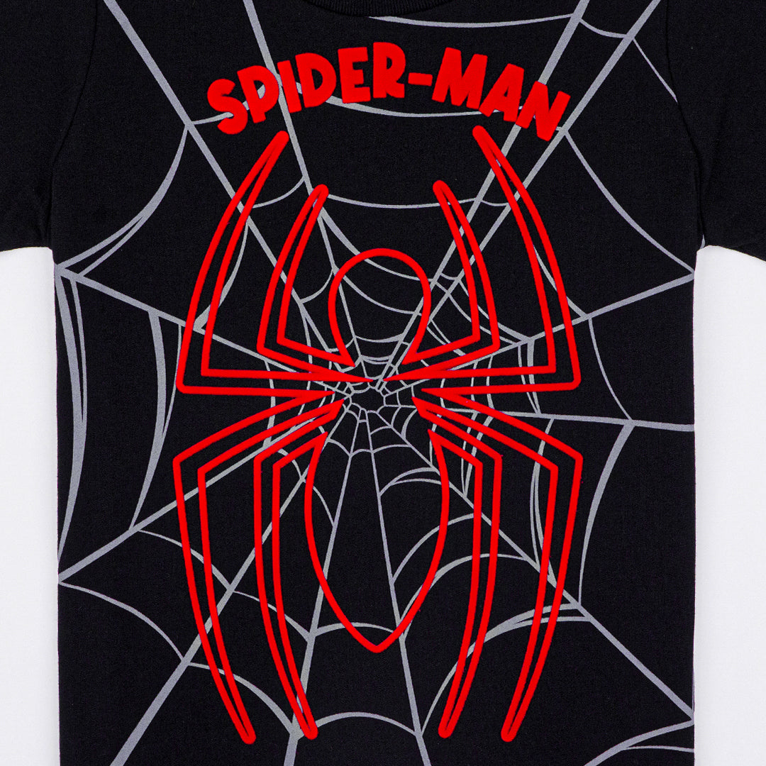Marvel Boy Spider-Man Flock Print T-Shirt & Shorts - เสื้อมาร์เวลเด็กผู้ชายพิมพ์กำมะหยี่ ลายสไปเดอร์แมน และกางเกงขาสั้น ลายสไปเดอร์แมน (ราคาต่อสินค้า 1 ชิ้น)