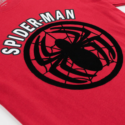 Marvel Boy Spider-Man Flock Print T-Shirt Cabonite - เสื้อเด็กโต มาร์เวลพิมพ์กำมะหยี่โลโก้ ลายสไปเดอร์แมน