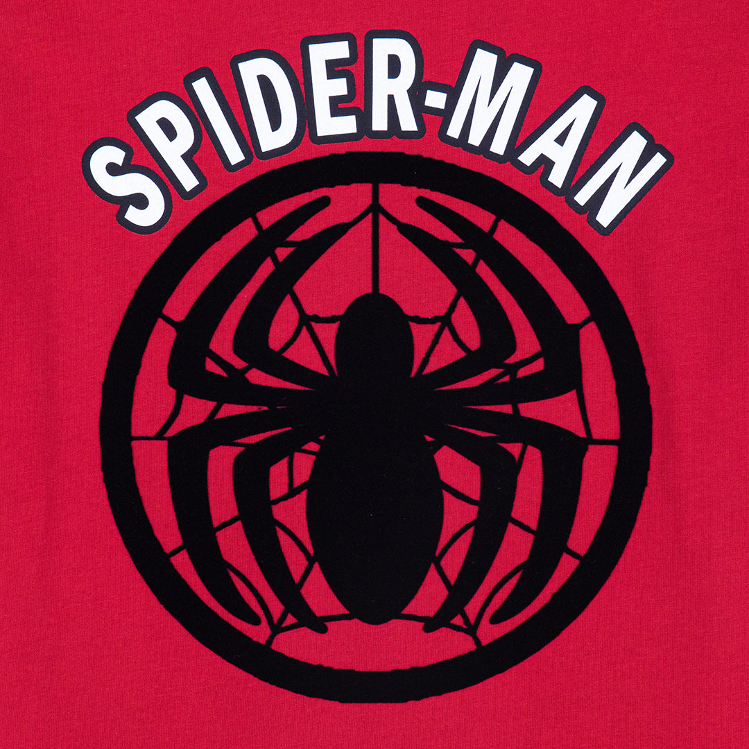 Marvel Boy Spider-Man Flock Print T-Shirt Cabonite - เสื้อเด็กโต มาร์เวลพิมพ์กำมะหยี่โลโก้ ลายสไปเดอร์แมน
