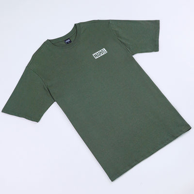 Marvel Men Flock Print Logo T-Shirt(ทรง Relax) - เสื้อมาร์เวลผู้ชายพิมพ์กำมะหยี่โลโก้มาร์เวล ผ้า Cotton 100%