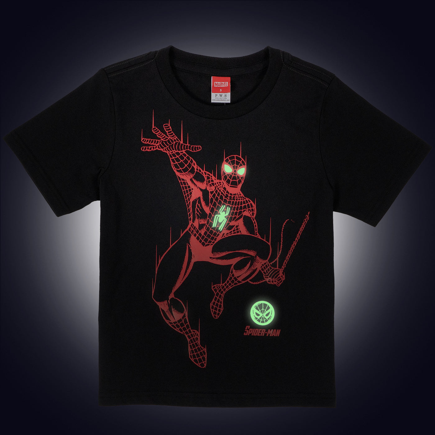 Marvel Boy Glow In The Dark Spider-Man T-Shirt - เสื้อยืดเด็กมาร์เวล เทคนิคเรืองแสงในที่มืดลายสไปเดอร์แมน