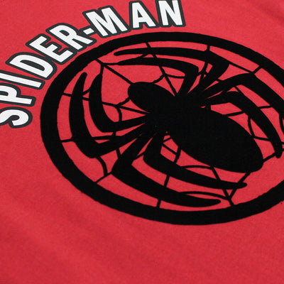 Marvel Men Spider-Man Flock Print T-Shirt Cabonite - เสื้อมาร์เวลผู้ชายพิมพ์กำมะหยี่โลโก้  ลายสไปเดอร์แมน