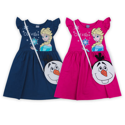 Disney Girl Frozen Elsa Dress With Bag Olaf - โฟรเซ่น ชุดกระโปรงเด็กผู้หญิง ลายเจ้าหญิงเอลซ่ามีกระเป๋าลายโอลาฟ