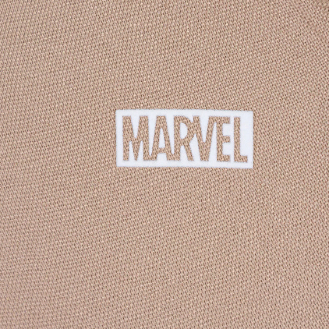 Marvel Men Flock Print Logo T-Shirt(ทรง Relax) - เสื้อมาร์เวลผู้ชายพิมพ์กำมะหยี่โลโก้มาร์เวล ผ้า Cotton 100%