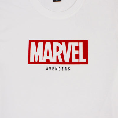 Avengers Men Flock Print Logo -T-Shirt - เสื้อยืดผู้ชายลายโลโก้อเวนเจอร์
