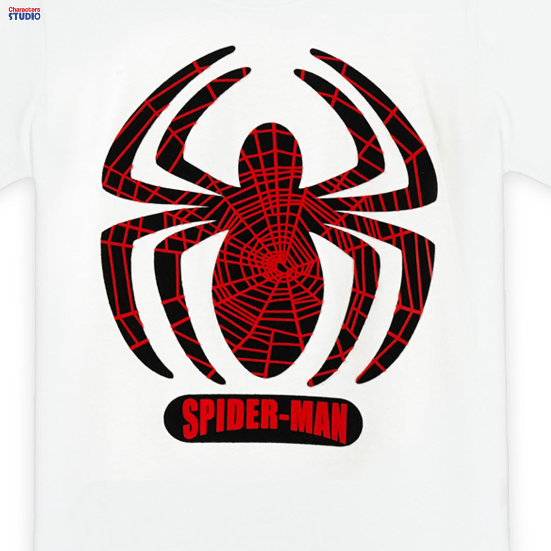 Marvel Boy Spider-Man Double Flock Print T-Shirt - เสื้อมาร์เวลเด็กผู้ชายพิมพ์กำมะหยี่สองชั้น ลายสไปเดอร์แมน