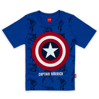 Marvel Boy Captain America Flock Print T-shirt - เสื้อยืดเด็กพิมพ์กำมะหยี่ลายกัปตันอเมริกา