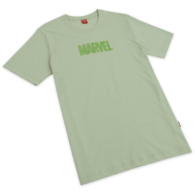 Marvel Men logo Flock Print T-Shirt - เสื้อมาร์เวลผู้ชายพิมพ์กำมะหยี่