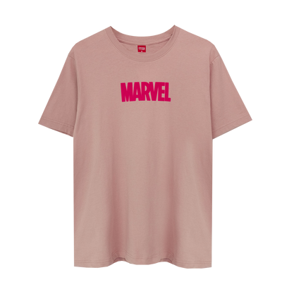 Marvel Men logo Flock Print T-Shirt - เสื้อมาร์เวลผู้ชายพิมพ์กำมะหยี่