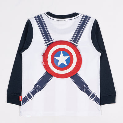 เสื้อยืดเด็กลายกัปตันอเมริกา มีกระเป๋าด้านหลัง Marvel Kid Long Sleeve T-shirt Captain America