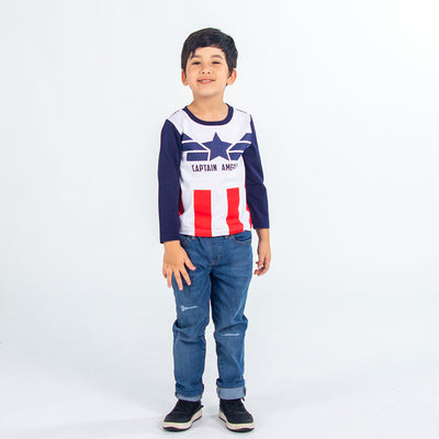 เสื้อยืดเด็กลายกัปตันอเมริกา มีกระเป๋าด้านหลัง Marvel Kid Long Sleeve T-shirt Captain America