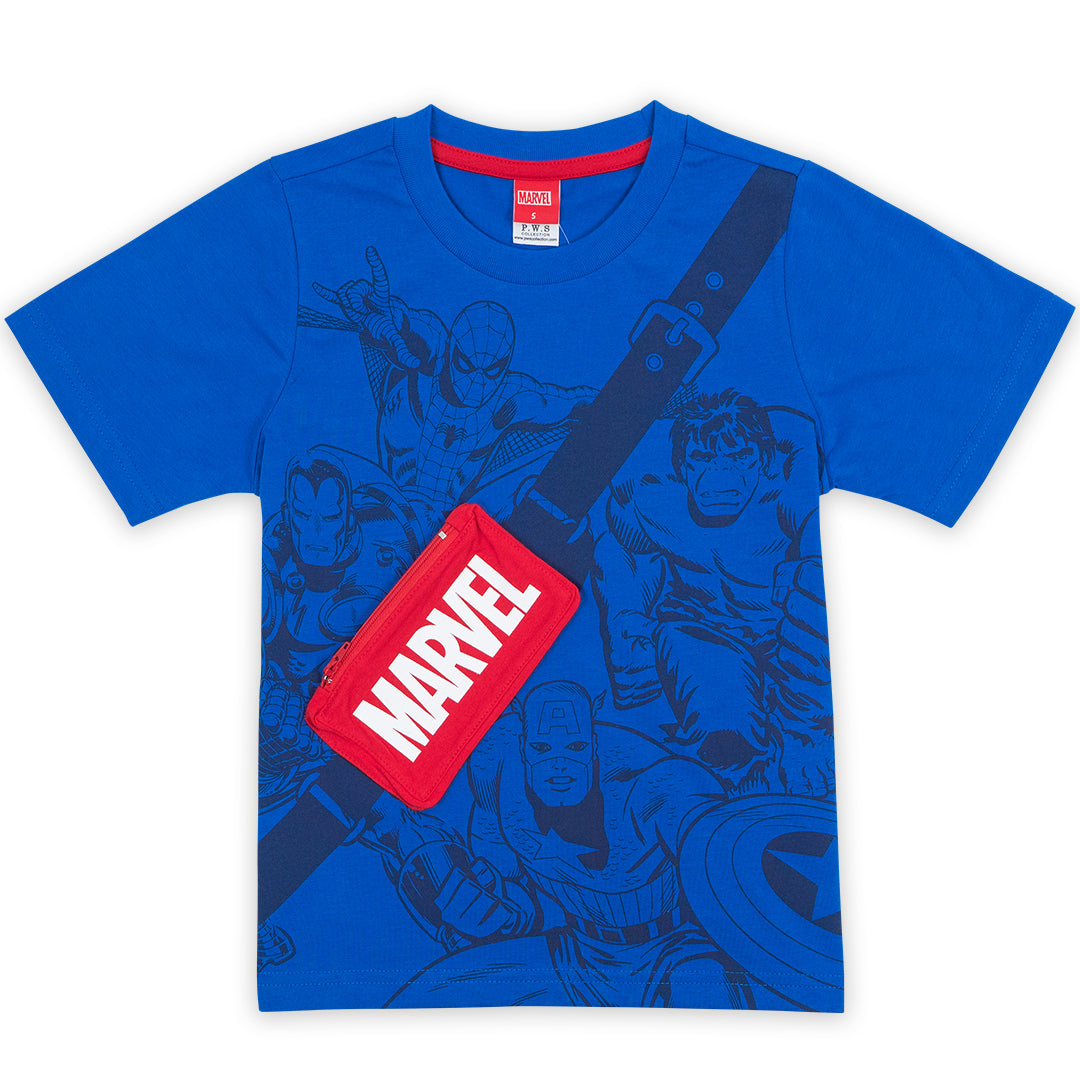 Marvel Boy logo T-Shirt - เสื้อเด็กผู้ชายมาร์เวลตกแต่งด้วยกระเป๋าใส่เงินมีซิป