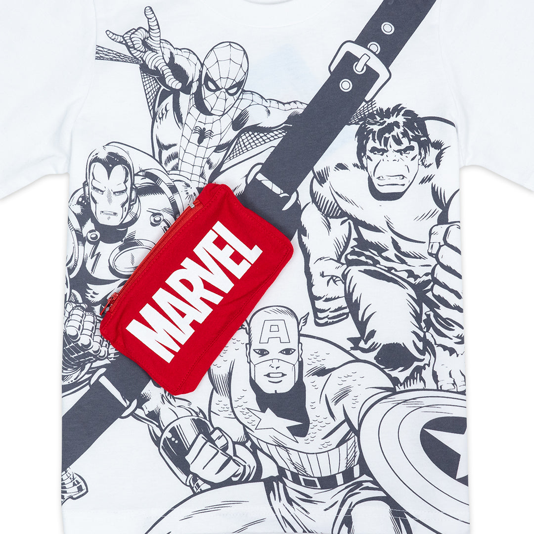 Marvel Boy logo T-Shirt - เสื้อเด็กผู้ชายมาร์เวลตกแต่งด้วยกระเป๋าใส่เงินมีซิป