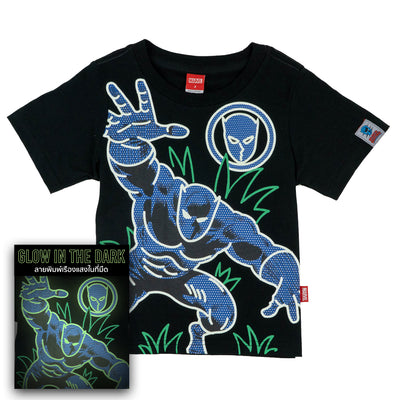 Marvel Boy Glow In The Dark Black Panther T-Shirt - เสื้อยืดเด็กมาร์เวล เทคนิคเรืองแสงในที่มืดลายแบล็ค แพนเธอร์