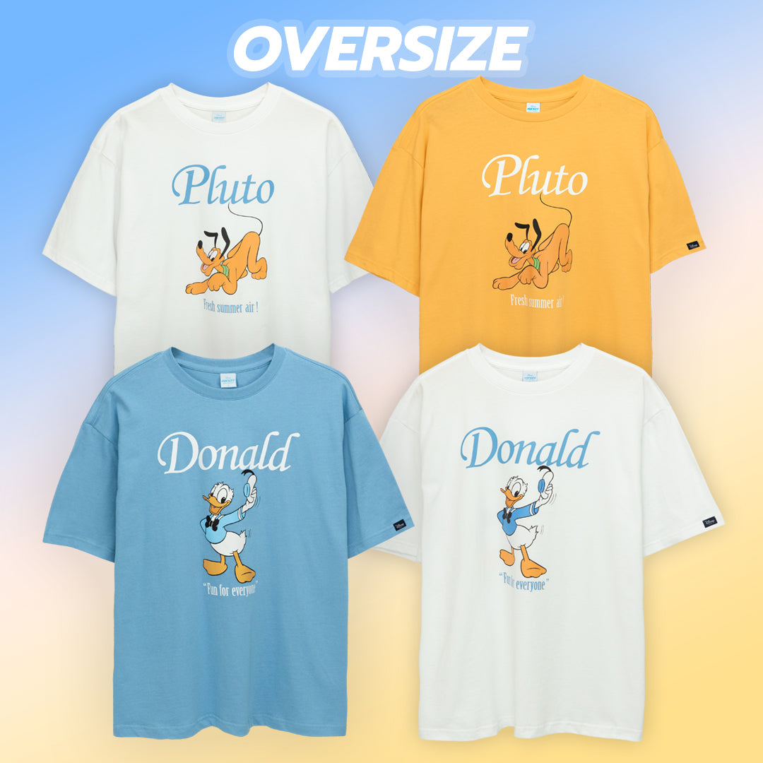Disney Men Donald Duck and Pluto // Oversized T-Shirt //- เสื้อผู้ชายโอเวอร์ไซส์ ดิสนี่ ลายโดนัลด์ ดั๊ก และ พลูโต