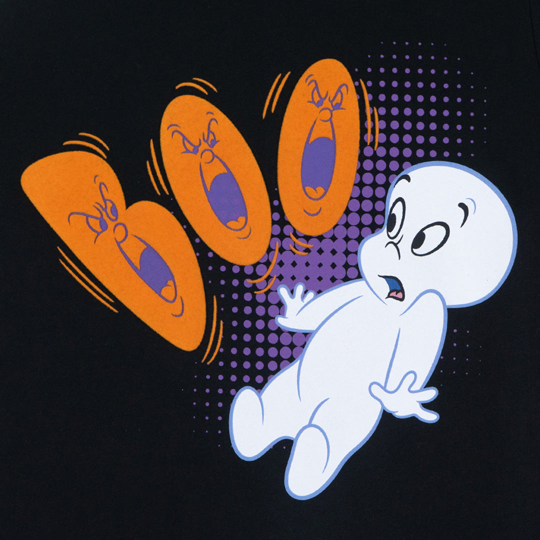 Universal Studios Men Casper The Friendly Ghost Boo! Flock Print T-Shirt - เสื้อผู้ชายยูนิเวอร์แซล สตูดิโอ พิมพ์กำมะหยี่ แคสเปอร์