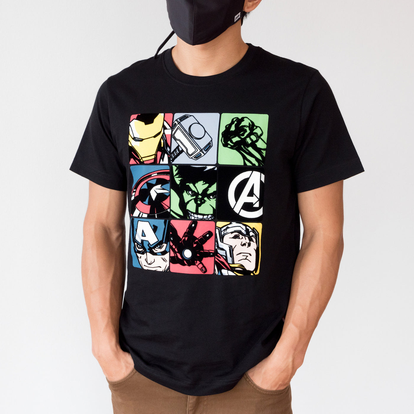 Avengers Men Flock Print T Shirt - เสื้อยืดผู้ชายลายอเวนเจอร์